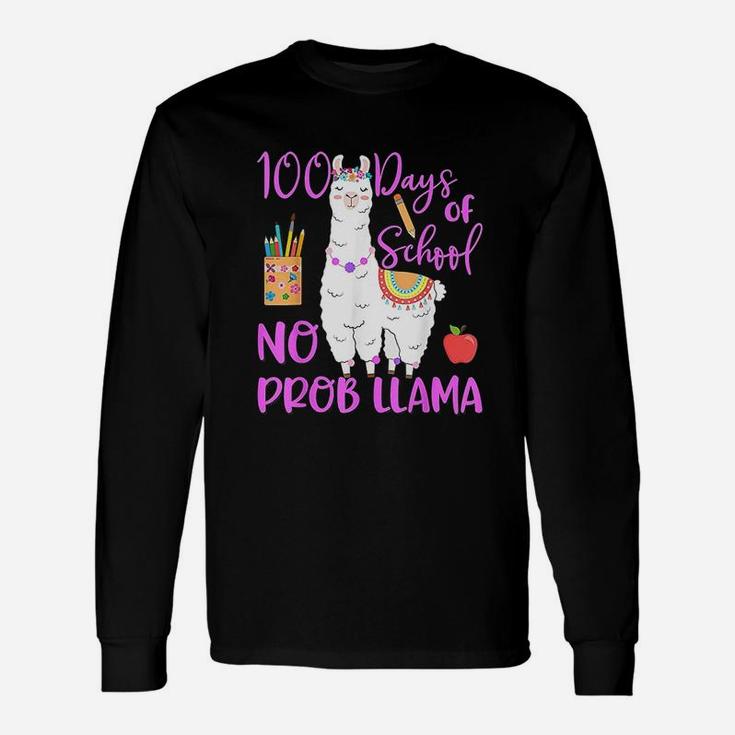 100 Days Of School No Probllama Llama Teacher 100th Day Long Sleeve T-Shirt