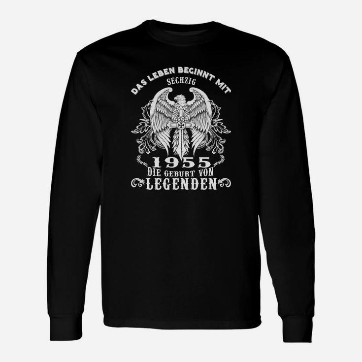 1955 Geburt von Legenden Langarmshirts für Herren, Schwarzes Retro Design