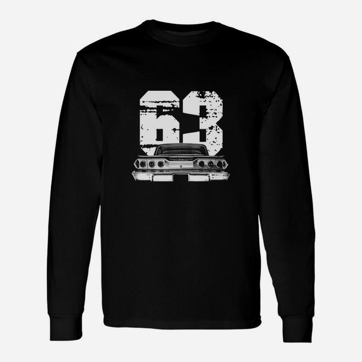1963 Chevy Impala Back View With Year Silhouette Long Sleeve T-Shirt
