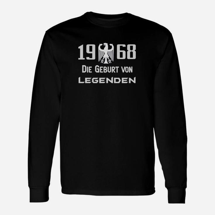 1968 Geburt von Legenden Langarmshirts, Schwarzes Retro Geburtstags-Langarmshirts mit Lorbeerkranz