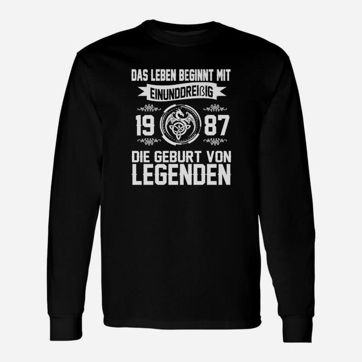 1987 Geburtsjahr Legenden Langarmshirts, Schwarz | Motto für Geburtstag