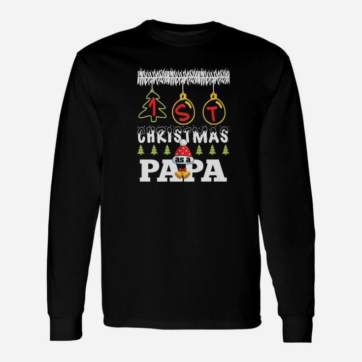 1st Christmas As A Papa Shirt Christmas Baby Announcement Long Sleeve T-Shirt