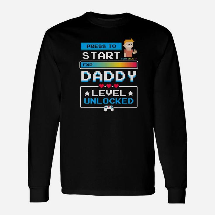 1st Time Dad Gamer Shirt First Time Daddy Level Unlocked Long Sleeve T-Shirt