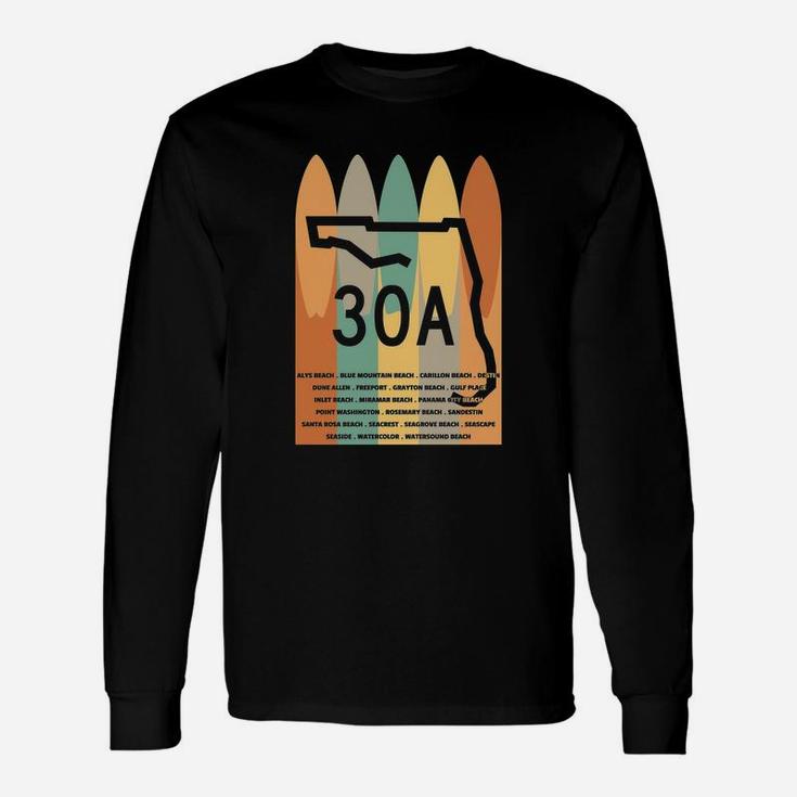 30a Surfboards Towns Of 30a Long Sleeve T-Shirt