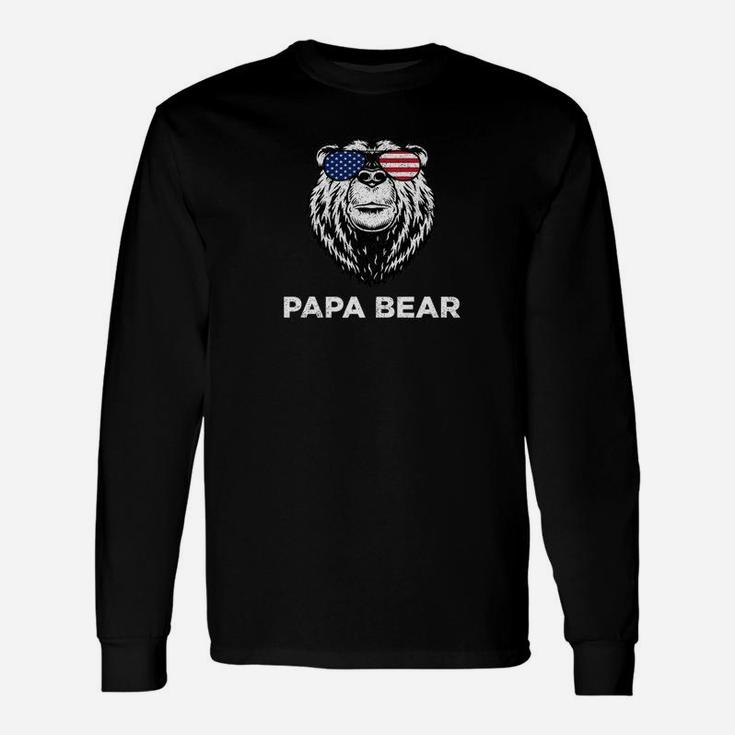 4th Of July Papa Bear American Flag Glasses Patriotic Men Premium Long Sleeve T-Shirt