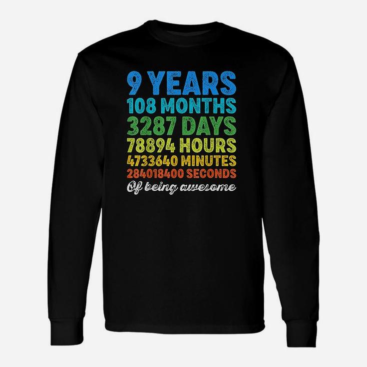9 Years Old 9th Birthday Vintage Retro Countdown Long Sleeve T-Shirt