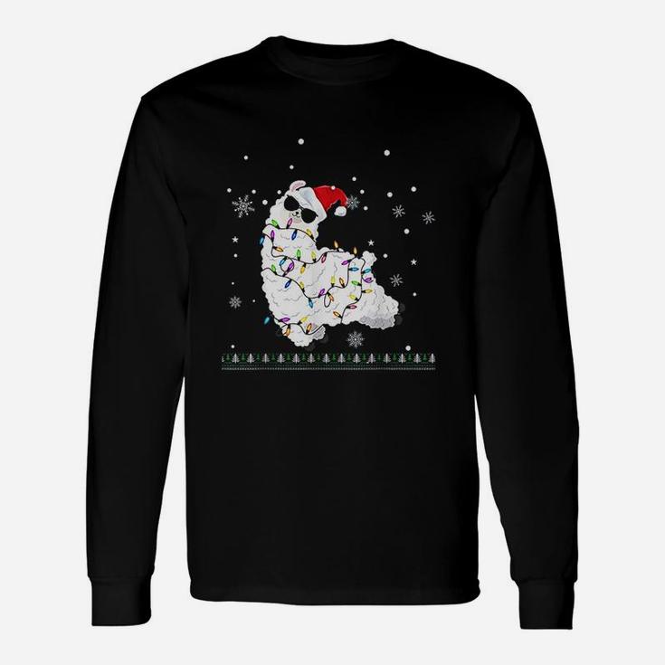 Alpaca Christmas Tree Lights Ugly Alpaca Llama Xmas Long Sleeve T-Shirt