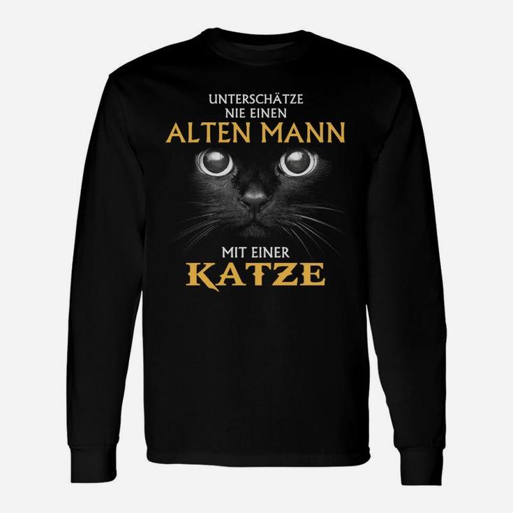 Alte Männer mit Katzen Spruch Langarmshirts, Humorvolles Herrenshirt