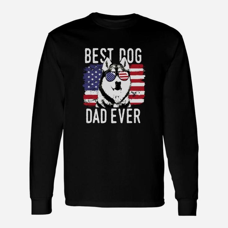 American Flag Best Dog Dad Ever Siberian Husky Long Sleeve T-Shirt