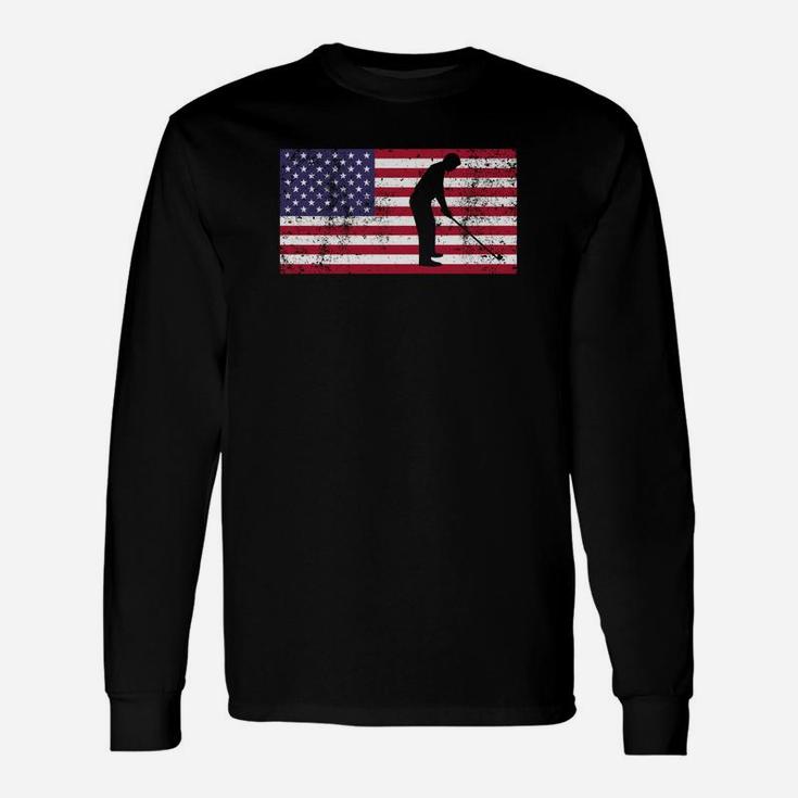American Flag Patriotic Dad Golfing Fathers Day Long Sleeve T-Shirt
