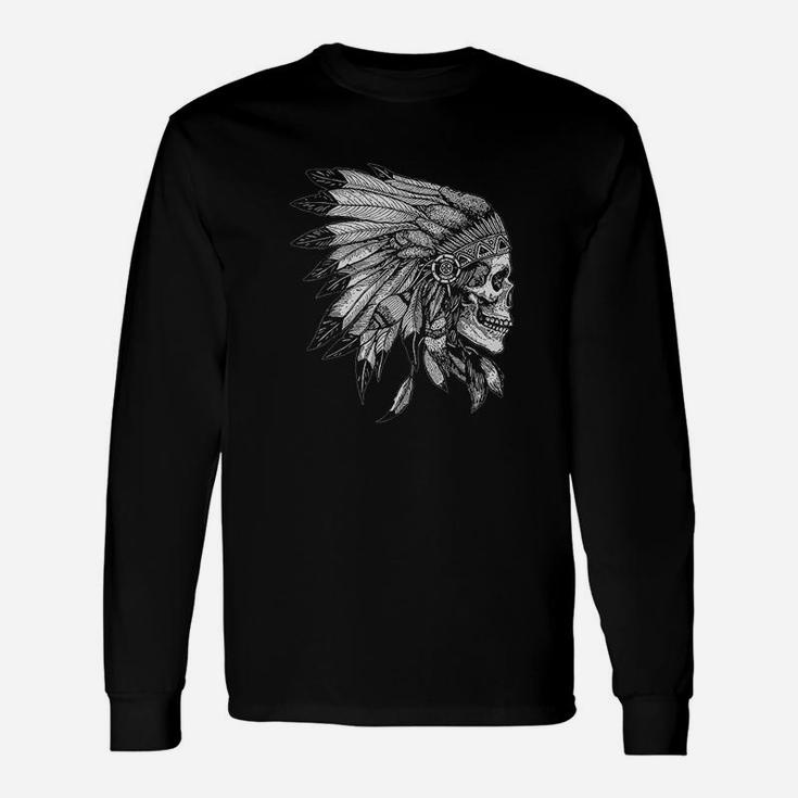 American Motorcycle Skull Native Indian Eagle Chief Vintage Long Sleeve T-Shirt