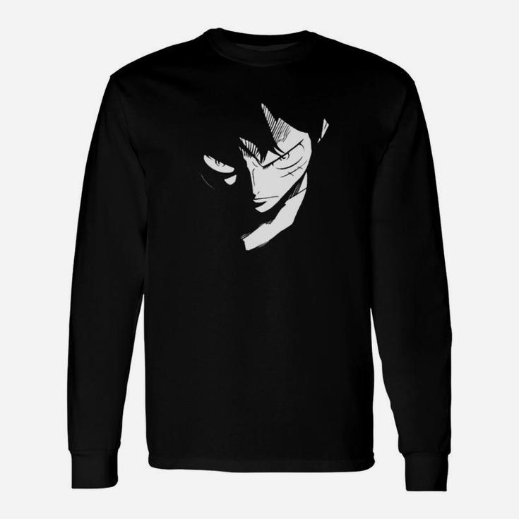 Anime-Charakter-Silhouetten Print auf klassischem Schwarz Langarmshirts