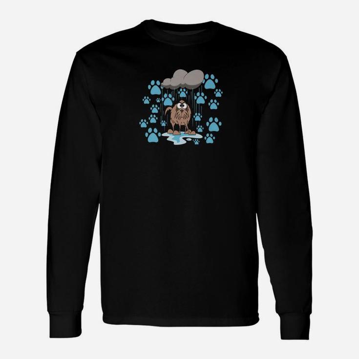 Art Dog In The Rain Paw Print, gifts for dog lovers Long Sleeve T-Shirt