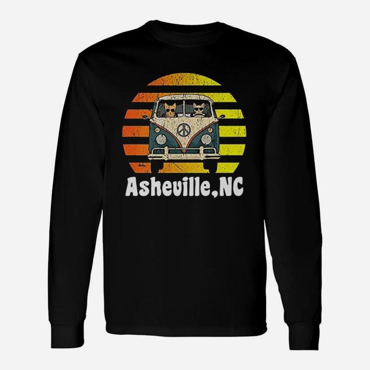 Asheville Nc Road Trip Retro Vintage Hippie Van Long Sleeve T-Shirt