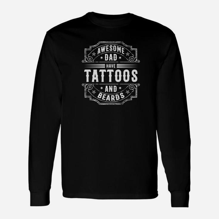 Awesome Dad Have Tattoos And Beards Cool Vintage Graphic Premium Long Sleeve T-Shirt