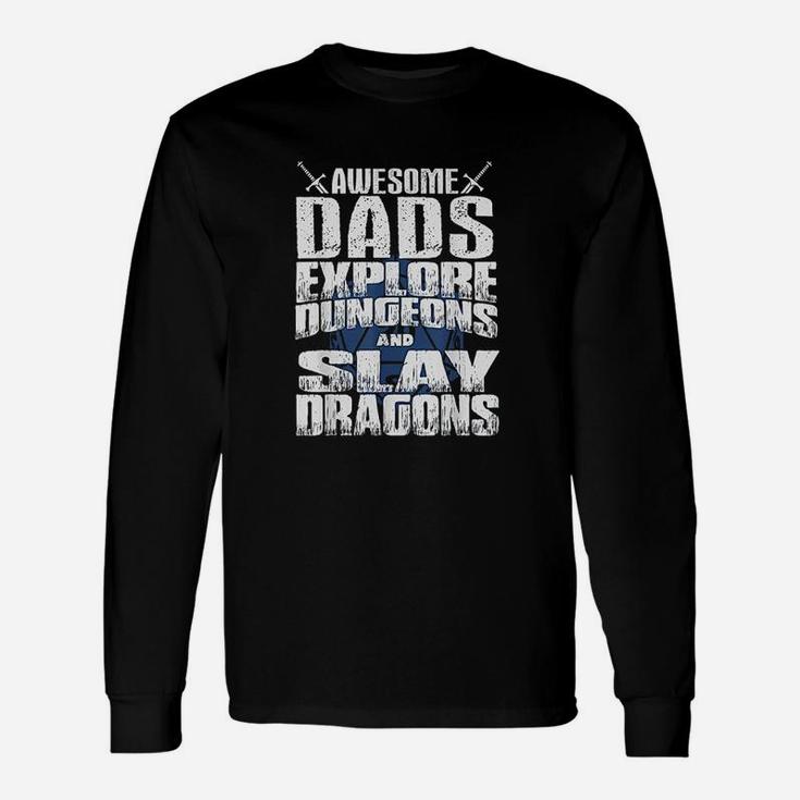 Awesome Dads Explore Dungeons D20 Tabletop Rpg Fantasy Gamer Long Sleeve T-Shirt
