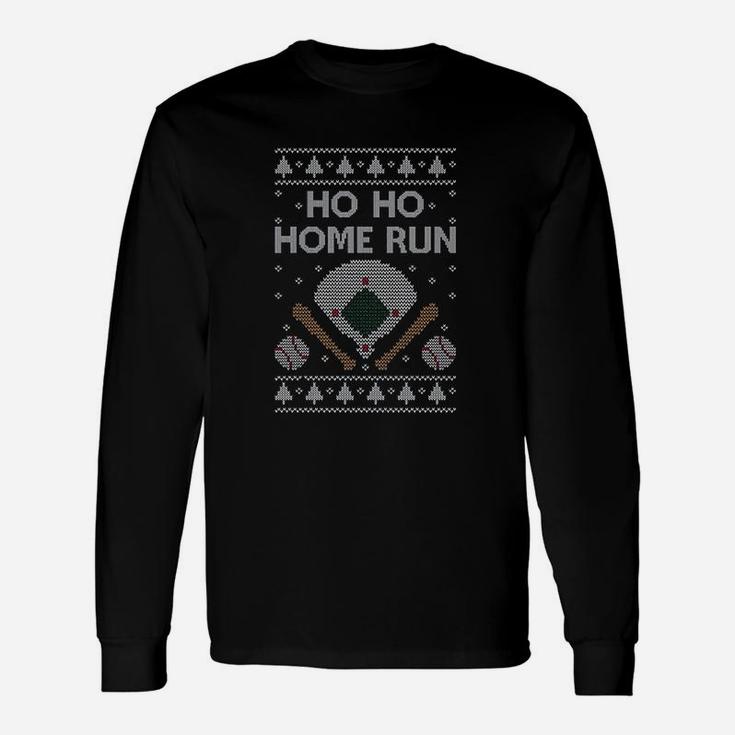 Baseball Fans Ugly Christmas Ho Ho Home Run T-Shirt Long Sleeve T-Shirt