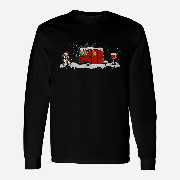 Beagle Camping And Wine Christmas Dog Lovers Long Sleeve T-Shirt