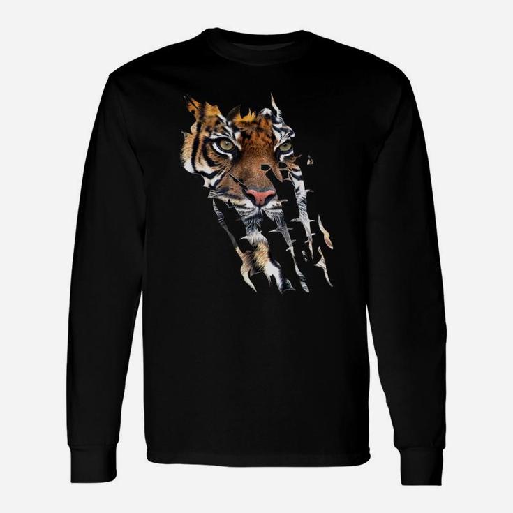Bengal Tiger Face T-shirt Spirit Animal Tiger Paw Print Long Sleeve T-Shirt