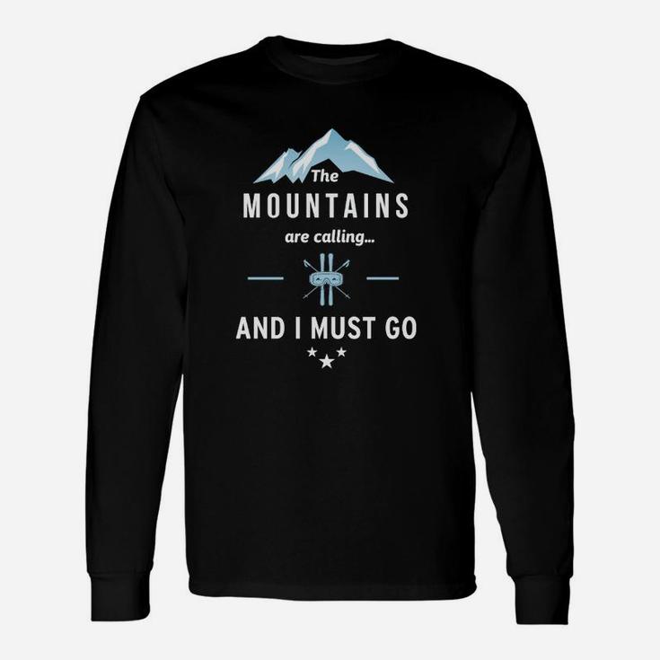 Bergabenteuer Langarmshirts The Mountains are Calling and I Must Go in Schwarz
