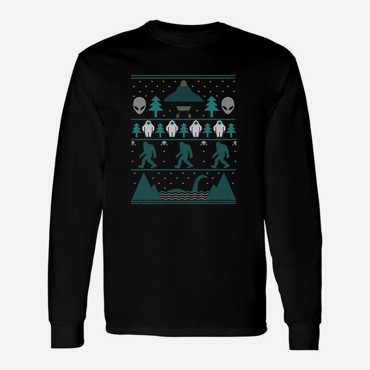 Bigfoot Aliens Yeti Ugly Christmas Long Sleeve T-Shirt