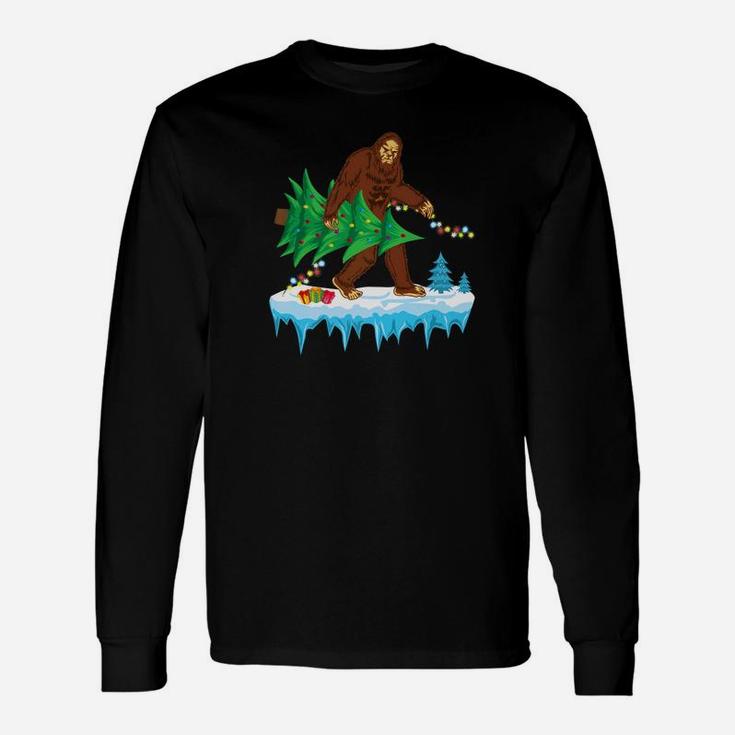 Bigfoot Christmas Tree Men Boys Sasquatch Long Sleeve T-Shirt