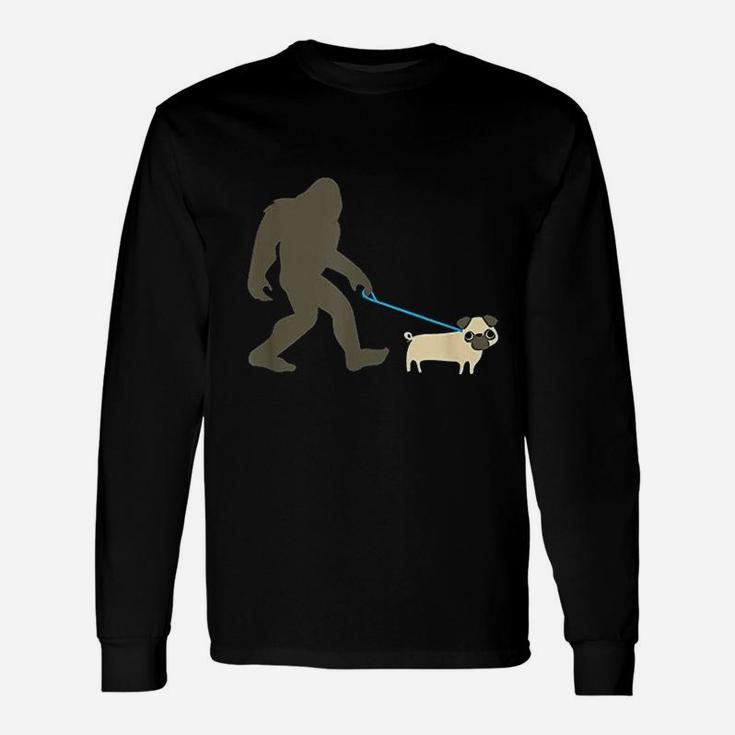 Bigfoot Walking Pugs Long Sleeve T-Shirt