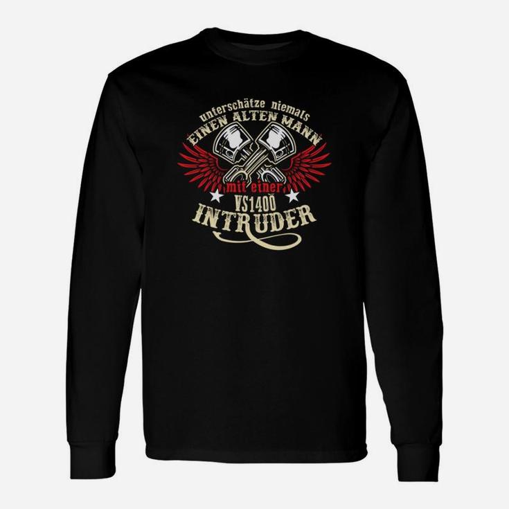 Biker Langarmshirts mit Adler & Intruder Design, Schwarzes Motivshirt