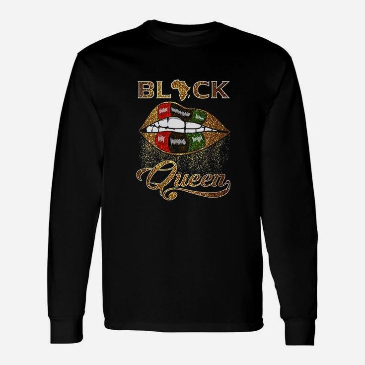 Black Queen African Pan Flag Lips Drip Melanin Long Sleeve T-Shirt