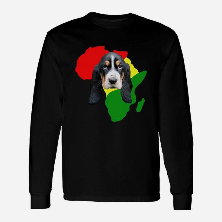 Black History Month African Map Basset Hound For Pet Lovers Proud Black Long Sleeve T-Shirt