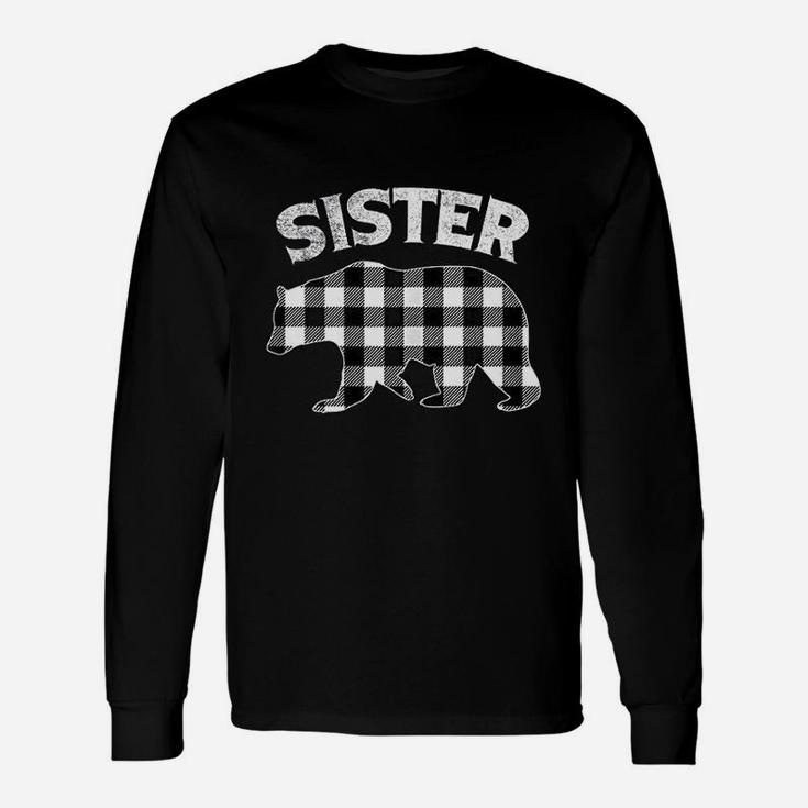 Black And White Buffalo Plaid Sister Bear Christmas Long Sleeve T-Shirt