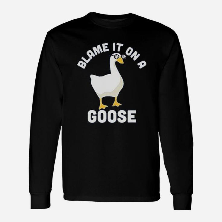 Blame It On A Goose Video Game Meme Graphic Long Sleeve T-Shirt