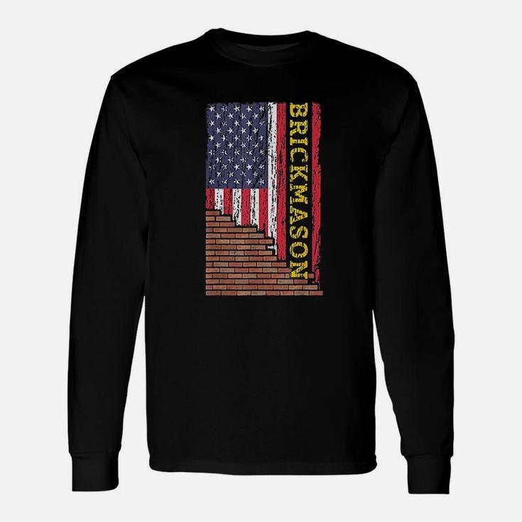 Brick Mason Bricklayer Masonry Dad Us Flag Patriotic Vintage Long Sleeve T-Shirt