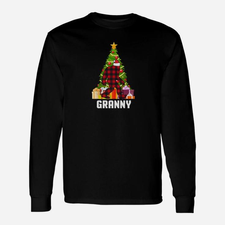 Buffalo Plaid Granny Bigfoot Christmas Hat Tree Long Sleeve T-Shirt