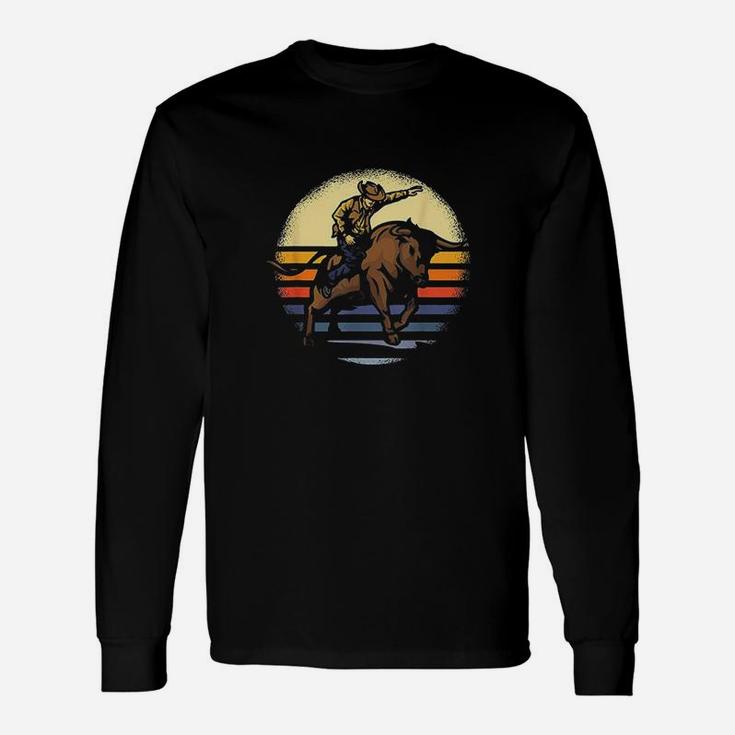 Bull Riding Rodeo Rider Cowboy Western Vintage Retro Long Sleeve T-Shirt