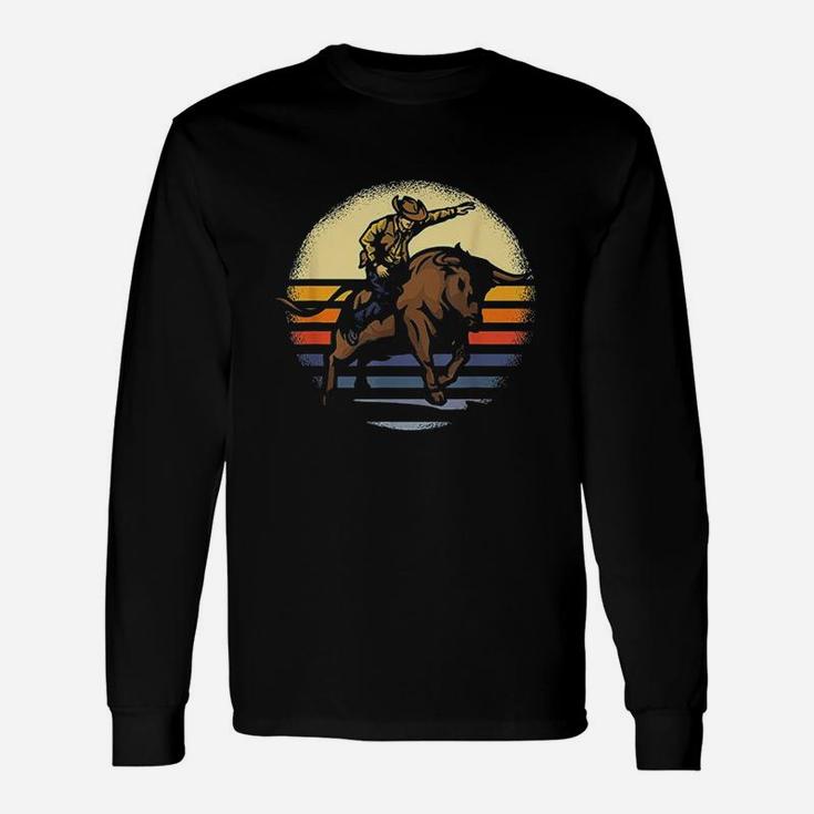 Bull Riding Rodeo Rider Cowboy Western Vintage Retro Long Sleeve T-Shirt