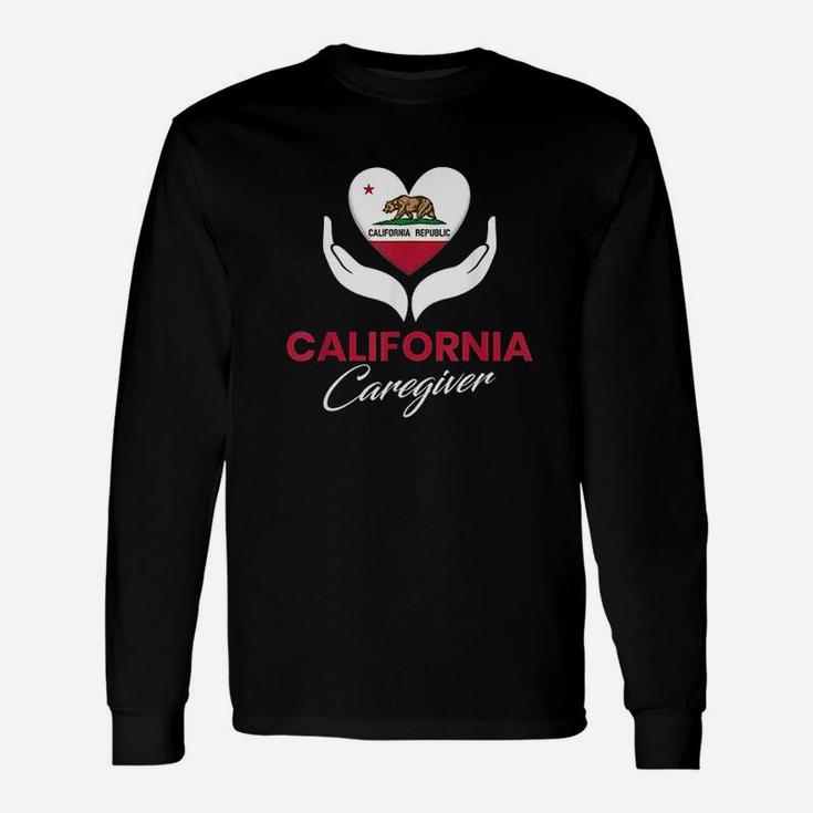 California Caregiver Us State Cali Flag Nurse Caregiving Job Long Sleeve T-Shirt