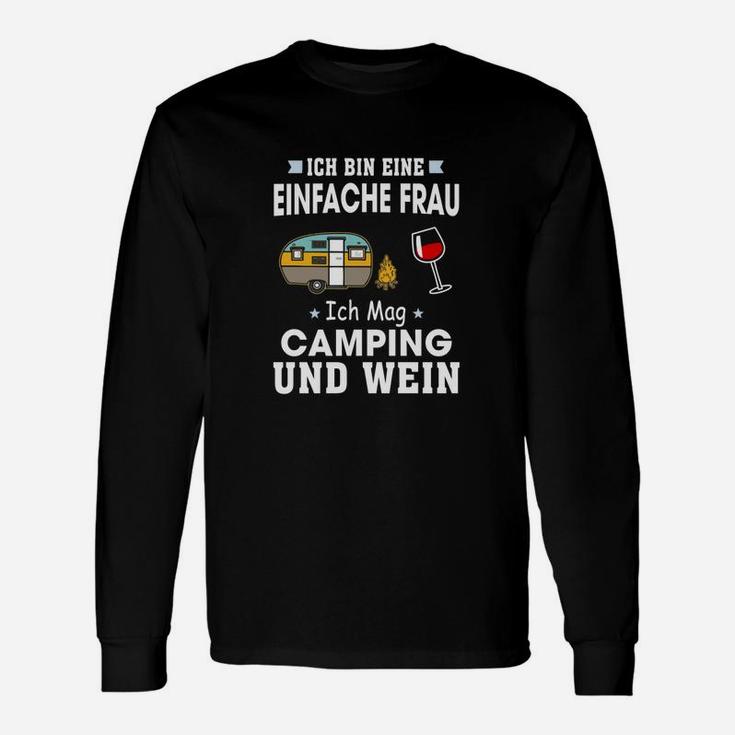 Camping und Wein Langarmshirts für Frauen, Outdoor Liebhaber Tee