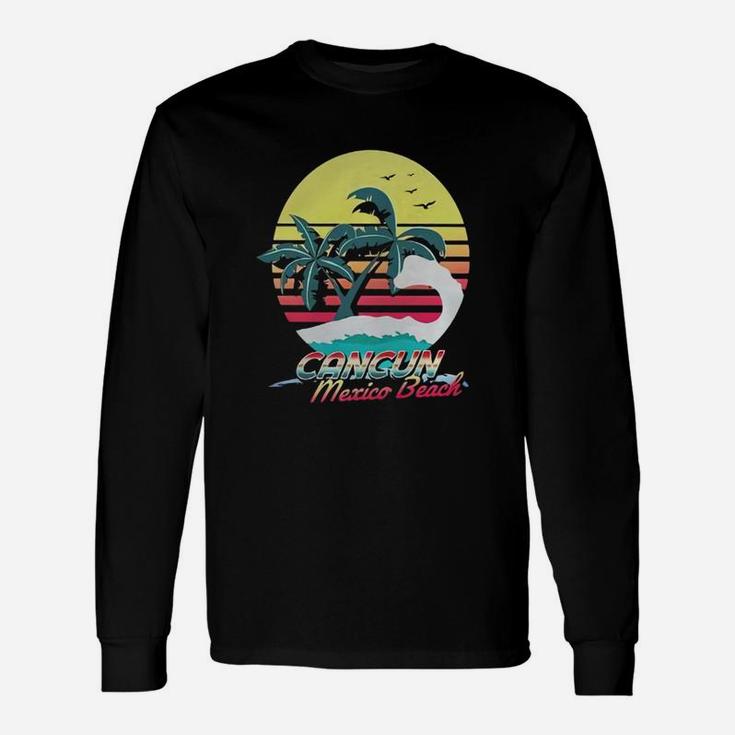Cancun Mexico Beach Shirt 80's Retro Art Long Sleeve T-Shirt