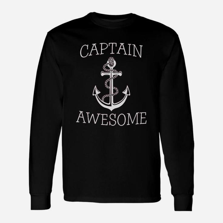 Captain Awesome Fishing Boat Cool Fisherman Long Sleeve T-Shirt