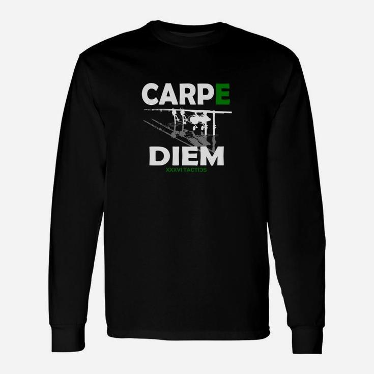 Carpe Diem Schwarzes Langarmshirts, Modernes Design mit Schriftzug