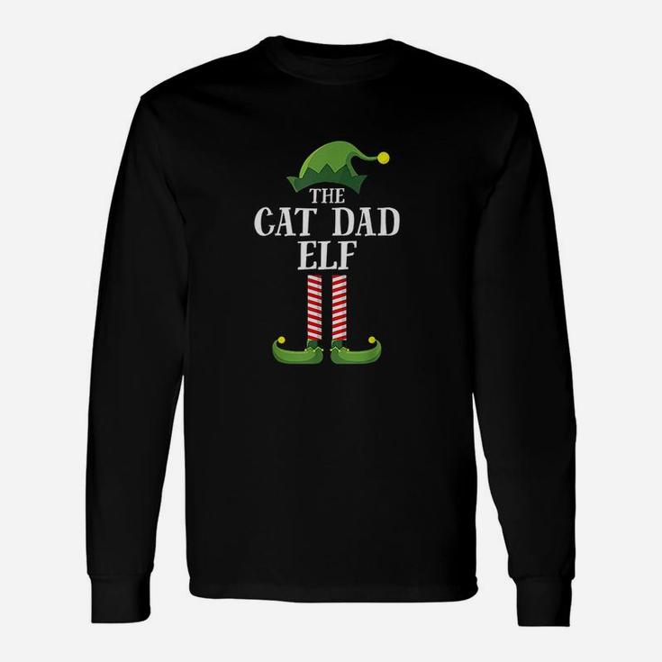 Cat Dad Elf Matching Group Christmas Party Pajama Long Sleeve T-Shirt