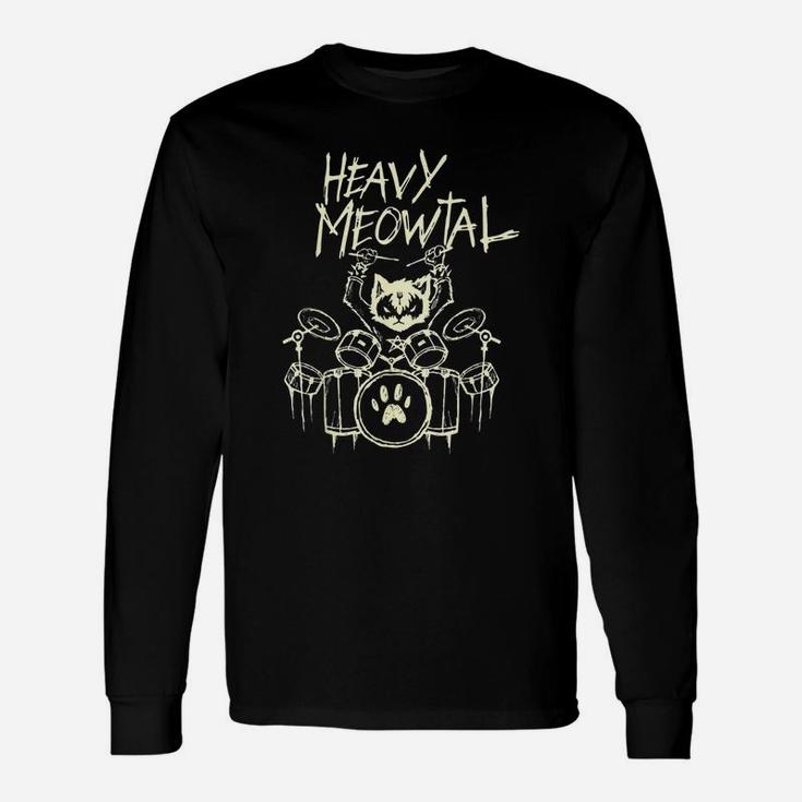 Cat Heavy Metal Headbanger Drummer Cat Playing Drum Meowtal Long Sleeve T-Shirt
