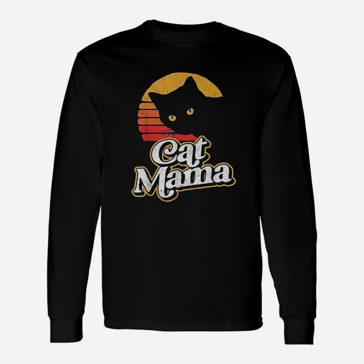 Cat Mama Vintage Eighties Style Cat Retro Distressed Long Sleeve T-Shirt
