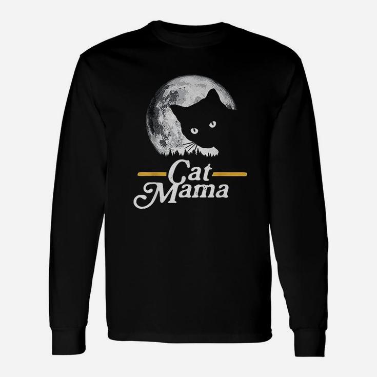 Cat Mama Vintage Eighties Style Cat Retro Full Moon Long Sleeve T-Shirt