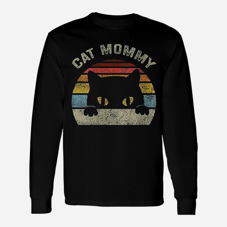 Cat Mommy Women Vintage Retro Black Cats Mom Long Sleeve T-Shirt