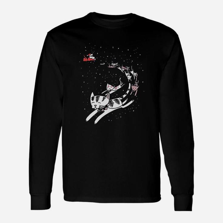 Cat Reindeer Sleigh Christmas Long Sleeve T-Shirt