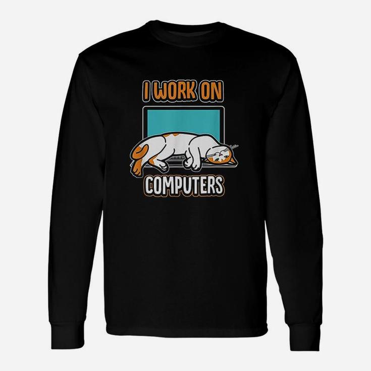 Cats And Computers Halloween Kitty For Pet Lovers Long Sleeve T-Shirt