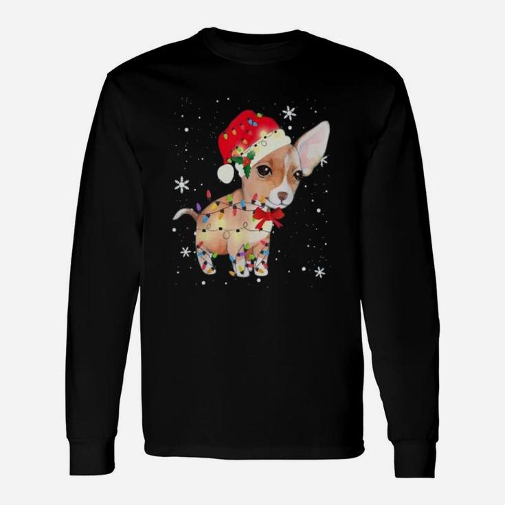 Chihuahua Dog Christmas Light Xmas Mom Dad Long Sleeve T-Shirt