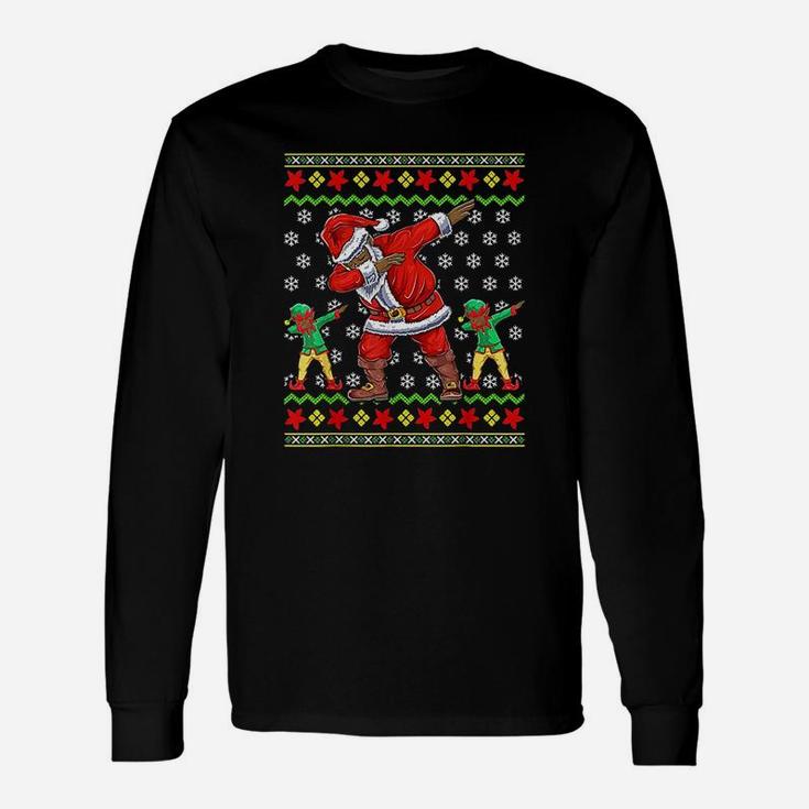 Christmas African American Dabbing Santa Claus Elf Long Sleeve T-Shirt